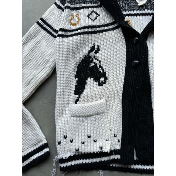 1950s Vintage Western Sears Men’s Size M Cowboy Horses Sweater Cardigan Flaws - Picture 3 of 11